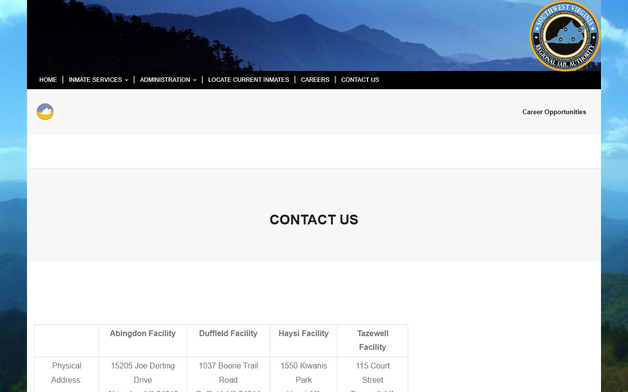 Washington County inmate population SWVRJA Abingdon facility contact table