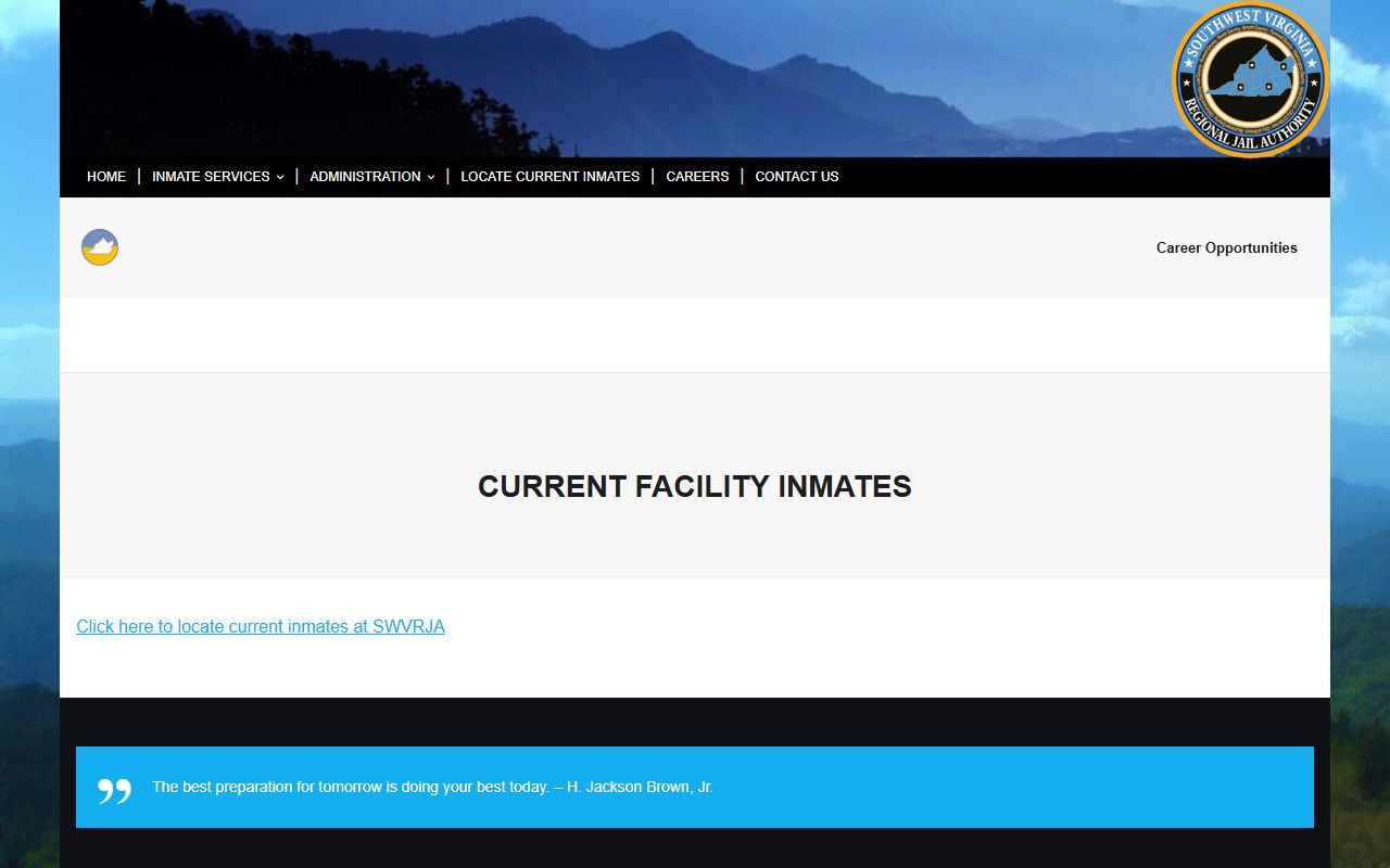 SWVRJA current facility inmates page linking to the official roster